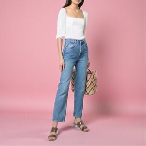 Reformation Perfectly Distressed Cynthia High-Rise Straight Jeans In Blue Sz 23